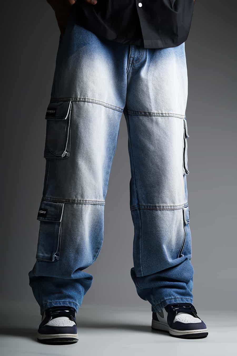 Men Jeans Denim Cargo Pants Baggy Loose Trousers Streetwear Skateboard  Pocket | Wish